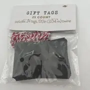 Chalk Board Christmas Gift Tags 24ct With Red And White Striped Twine