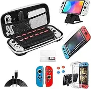 Carrying Case for Nintendo Switch OLED, Travel Carrying Case Pouch Accessories for Switch OLED, Include Screen Protector, Protective Cover Case, Data Cable, Kickstand &Thumb Grip Caps