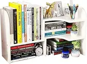 Wood Desktop Bookshelf Adjustable Desk Storage Rack Display Shelf Desk Storage Organizer Display Shelf for Home Office