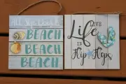Coastal Colors Wood Beach Signs, Beach Beach Beach / Flip Flops, Sea Touch 2 pcs