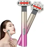 Red Light Therapy Wand for Face and Neck,7 Colors LED 3 Strength Vibration Face Lift Device for Eyes Wrinkles Skin Care Massage Tools-Pink Gradient