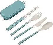 Travel Utensils 4Pcs Portable Tableware Set Wheat Straw Dinnerware Detachable Cutlery Travel Tableware(Green)