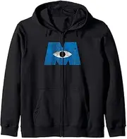 [Disney] Pixar Monsters, Inc Distressed Cyclops Blue Logo Zip Hoodie