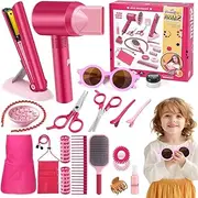 Lotvic Children's Hairdressing Set Hairdressing Head Kit Hair Dryer Straightener Hair Brush Apron and Hair Styling Accessories Role Play Children's Make-Up Toy Birthday Gift