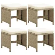 Garden Stools 4 pcs with Cushions Poly Rattan Beige