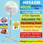 PEDESTAL FAN 40cm WHITE HELLER Adjustable Height 3 Speed Tilt Oscillating head
