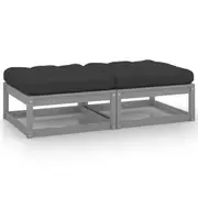 Garden Footstools with Cushions 2 pcs Grey Solid Pinewood vidaXL