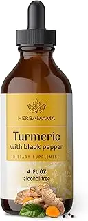 HERBAMAMA Turmeric Liquid Extract with Black Pepper - Organic Supplement Drink for Immune, Digestive, Joint Support - Curcumin Herbal Drops - Vegan, No Sugar - 4 fl. oz Bottle