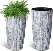 GreatBuddy Tall Planters for Outdoor Indoor Plants, 20" Outdoor Planters for Porch, Front Porch Planter with Shelf Insert, Gray, 2 Pack