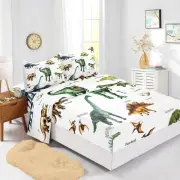 Dinosaur Collection Kid Bed Decor Fitted Sheet Set Single/Double/Queen/King Size