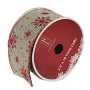 Northlight 12 Red Snowflake Beige Burlap Wired Christmas Ribbon Spools 2.5"