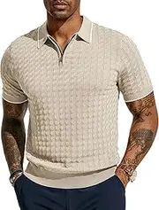 [PJ PAUL JONES] Men's Knit Polo Shirts Short Sleeve Quarter Zip Polo Shirt