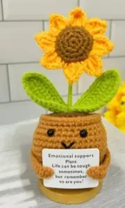 Crochet Sunflower Emotional Support Plant for gift, get well soon, motivational