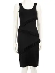 Black Ruffle Trim Bodycon Dress