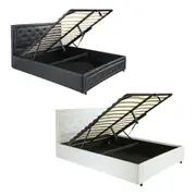 Foret Bed Frame Base Gas Lift Storage Wooden Bedroom Furniture PU Leather - 3 Sizes 2 Colours Double Queen King Black White