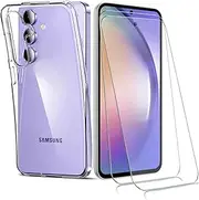 [Oprimio] 3-in-1 Case for Samsung A14 [2 x Glass Screen Protectors] [1 x Transparent Case] [German Material] [Ultra Thin] Clear Mobile Phone Case Tempered Glass for Samsung Galaxy A14