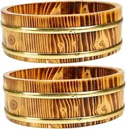 Luxshiny 2pcs Rustic Wooden Barrel for Sushi Rice Mixing Traditional Japanese Style Rice Cooling Bowl Food Storage Bucket for Outdoor Camping and Kitchen Use