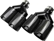 Dual Carbon Fiber + Black Stainless Steel Universal Carbon Fiber Exhaust Tips End Tip Muffler Tips(Right Inlet 63mm)