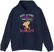 [X.Style] Just A Girl Who Loves Monkeys Cute Monkey Lover Kids ds023 Hoodie Navy 3XL