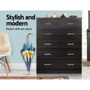 6 Drawer Tallboy Storage Cabinet Wooden Bedside Dresser Bedroom Furniture Walnut