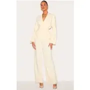 Cream Premium Woven Tie Side Blazer Jumpsuit, Cream