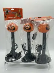 3 Vintage Halloween Pumpkin Head Blow Mold Window Light Bandolier NIP Everstar