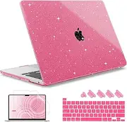 May Chen Compatible with MacBook Pro 13 inch Case 2022 2021 2020 Release Model A2338 M2 M1 A2251 A2289, Hard Shell Case with Keyboard Cover for MacBook Pro 13 Touch Bar Fits Touch ID, Peach Glitter
