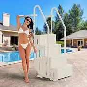 VINGLI Pool Ladder Heavy-Duty Safety Step for Above Ground Pools Stair Entry System with Handrails, White and Grey (White, 4 Steps)