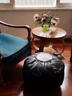 Moroccan Petal Ottoman Pouf Pouffe Footstool NEW Goat Leather Black