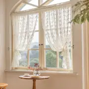 Floral Lace Kitchen Short Curtain Beige Sheer Curtain for Living Room Window 1PC