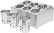Stainless Steel Utensil Holder, Countertop Cylinder Utensil Rack, Commercial Perforated Silverware Holder, Knife Fork Storage Bucket for Kitchen Coffee Shops Restaurants Hotels(6 Holes)