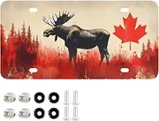 ZRYSMY License Plate Moose Red Art Aluminum Decorative Car Front Metal Plate 6 × 12 in