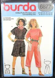 Jumpsuit Romper Size 8 10 12 14 16 18 Burda 6877 Uncut Pattern Unopened