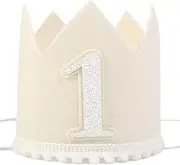 Boho First Birthday Crown Hat - Natural Decorations, Milky White Cake Smash Photo Prop