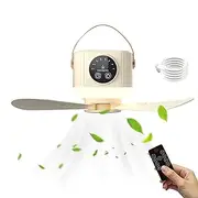 Tent Ceiling Fan With Light,Portable 3600mAh Lighted Ceiling Fan With Remote Control - Outdoor Cooler With Timer, Removable, 4 Speeds, USB Rechargeable For Outdoor RV