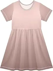 [RPLIFE] Rose Gold Gradient Girls Short Sleeve Dress Toddler Sundress UPF50 Quick Dry Playwear Summer Outfits Kids 2T-8T, Rose Gold Gradient, 4 Years