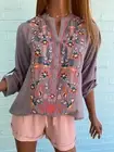 New! AQUA McQueen Embroidered Mauve Floral Tunic Top Blouse Women Boutique S M L
