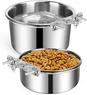 Dog Crate Water Bowl No Spill, PRENDIEEN 2 Pack Stainless Steel Large Dog Water Bowls for Cage, Crate, Kennel - Hanging Detachable Pet Water/Food Bowl for Indoor & Outdoor (18x9.4 & 16x6.6cm)