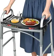 HOOMTREE Walker Tray for Folding Walker, Trays for Walkers for Seniors Detachable with Cup Holder,Walker Trays for Rolling Folding Walker,Walker Accessories for Elderly (Black Without Pockets 2.0)
