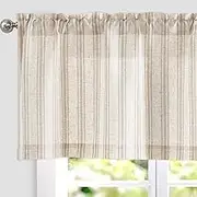 JINCHAN Linen Striped Valance for Kitchen Bathroom Rod Pocket Light Filtering Farmhouse Valance Curtain 1 Panel, 127W x 40.6L cm Taupe on Beige