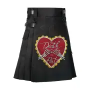 Custom Gothic Kilt for Men - Embroidered Skeletal Hands Design - Adjustable Fit