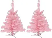 Harbour Housewares 2ft Christmas Trees - 58cm / 2ft - Pink - Pack of 2 - Indoor Desktop Small Xmas Tree Pine Artificial Christmas Tree with Stand Mini Tabletop Holiday Seasonal Decoration