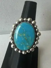 Turquoise Ring Sterling Silver TByrd Navajo Avin Joe Kingman Size 10 R0037