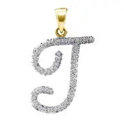 10k Yellow Gold Round Diamond Initial T Letter Pendant 1/6 Cttw