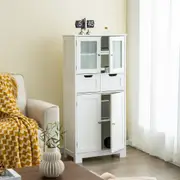 Giantex Floor Storage Cabinet Tall Bathroom Cabinet w/4 Doors & 2 Drawers Storage Organizer Cupboard White