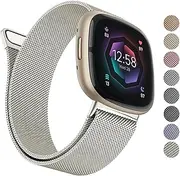 AK Metal Band Compatible with Fitbit Sense 2 / Sense Bands/Fitbit Versa 4 / Versa 3 Bands Women Men, Stainless Steel Mesh Loop Magnetic Replacement Bracelet Strap for Fitbit Sense 2 / Sense/Versa 4 /