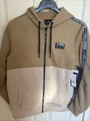 Marc Ecko Cut & Sew Tan & Camo Long Sleeve Hoodie Jacket Men's Size Medium