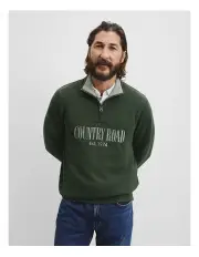 [Country Road] Verified Australian Cotton Half Zip Heritage Sweat in Eden Green
