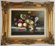 Oil on Canvas Painting - Classical Fruit Still Life in Ornate Gold Frame