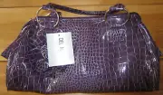 Del Mano Purple Handbag Purse + Bonus Bag Purple Vinyl Faux Alligator NEW